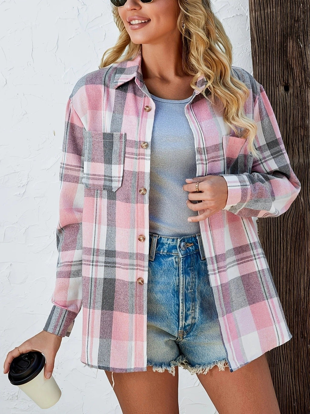 Women's Oversized Plaid Flannel Shirt Open-Front Cardigan Long Sleeve Casual Layering - Lolly 