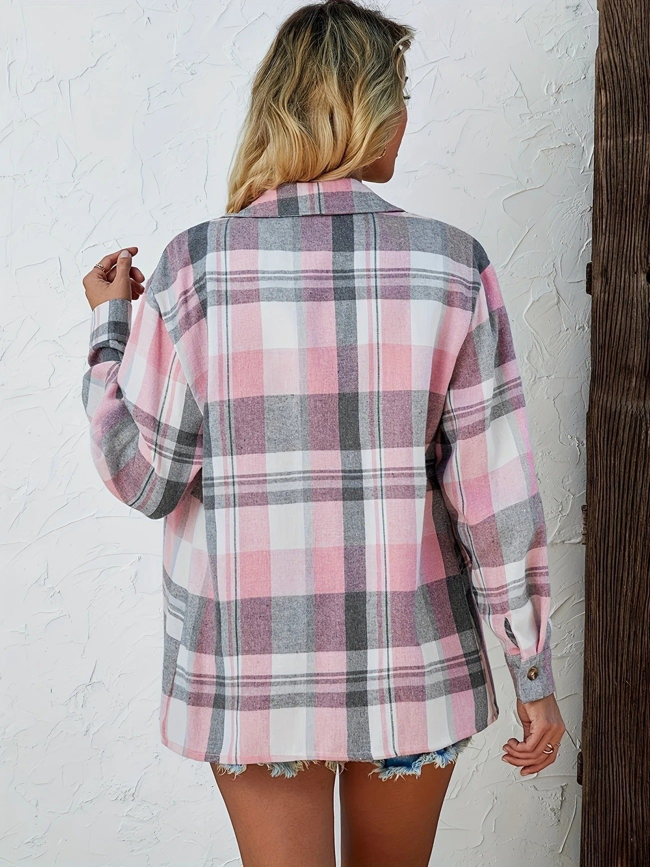 Women's Oversized Plaid Flannel Shirt Open-Front Cardigan Long Sleeve Casual Layering - Lolly 