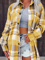 Women's Oversized Plaid Flannel Shirt Open-Front Cardigan Long Sleeve Casual Layering - Lolly 