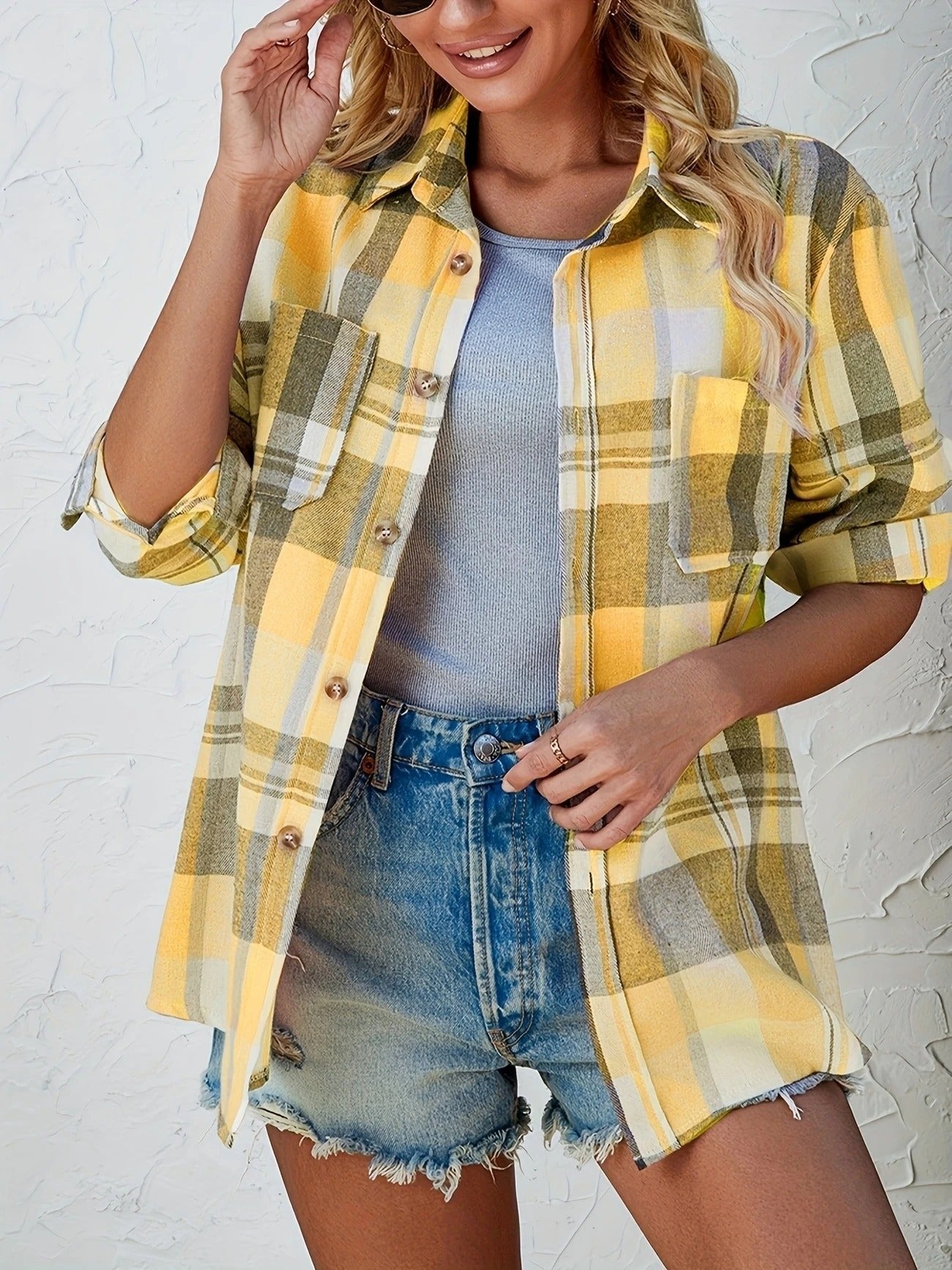 Women's Oversized Plaid Flannel Shirt Open-Front Cardigan Long Sleeve Casual Layering - Lolly 