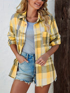 Women's Oversized Plaid Flannel Shirt Open-Front Cardigan Long Sleeve Casual Layering - Lolly 