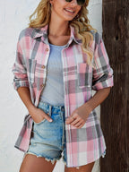 Women's Oversized Plaid Flannel Shirt Open-Front Cardigan Long Sleeve Casual Layering - Lolly 