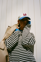 Women's Oversized Striped Sweatshirt Drop Shoulder Contrast Neon Trim Casual Pullover - Lolly 