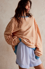 Women's Oversized Striped Sweatshirt Drop Shoulder Contrast Neon Trim Casual Pullover - Lolly 