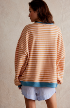 Women's Oversized Striped Sweatshirt Drop Shoulder Contrast Neon Trim Casual Pullover - Lolly 