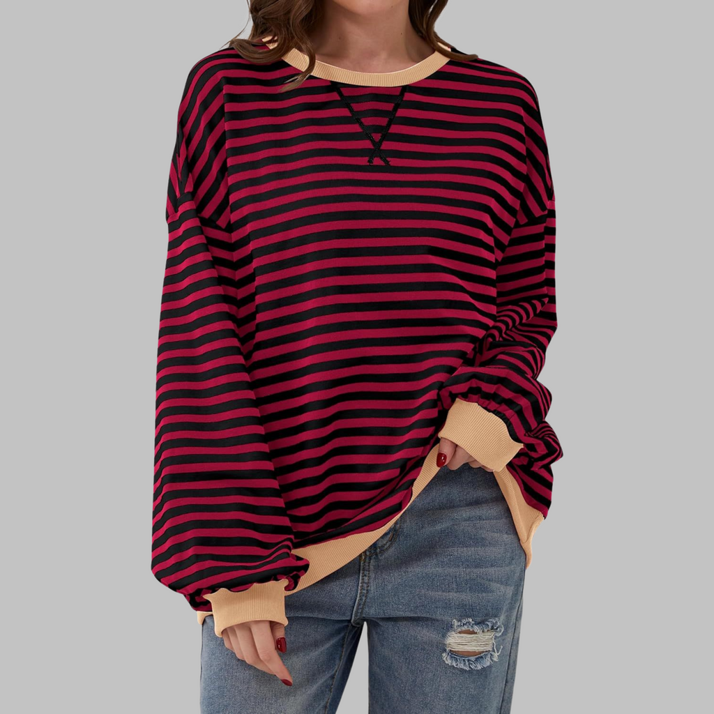 Women's Oversized Striped Sweatshirt Long Sleeve Crewneck Casual Pullover - Lolly 
