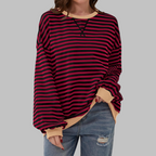 Women's Oversized Striped Sweatshirt Long Sleeve Crewneck Casual Pullover - Lolly 