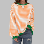 Women's Oversized Striped Sweatshirt Long Sleeve Crewneck Casual Pullover - Lolly 