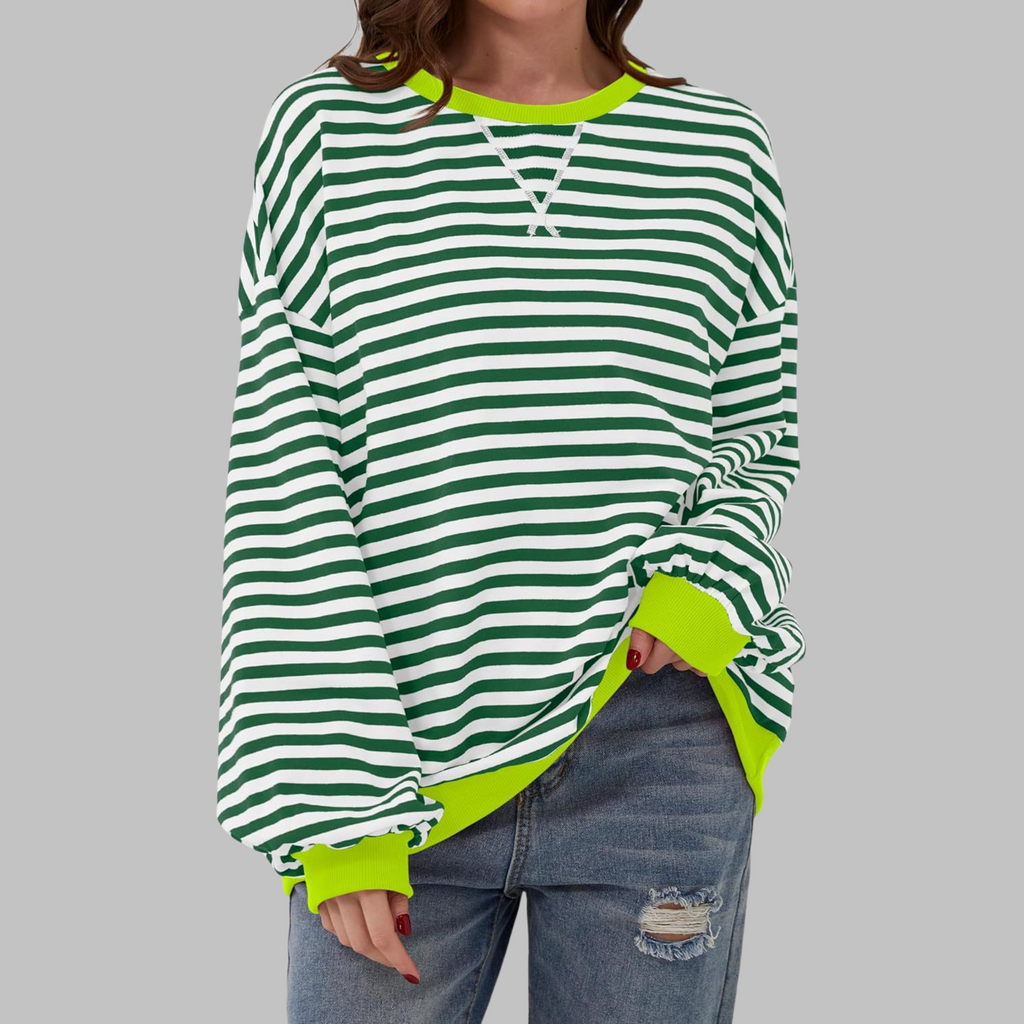 Women's Oversized Striped Sweatshirt Long Sleeve Crewneck Casual Pullover - Lolly 