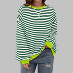 Women's Oversized Striped Sweatshirt Long Sleeve Crewneck Casual Pullover - Lolly 