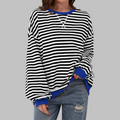 Women's Oversized Striped Sweatshirt Long Sleeve Crewneck Casual Pullover - Lolly 