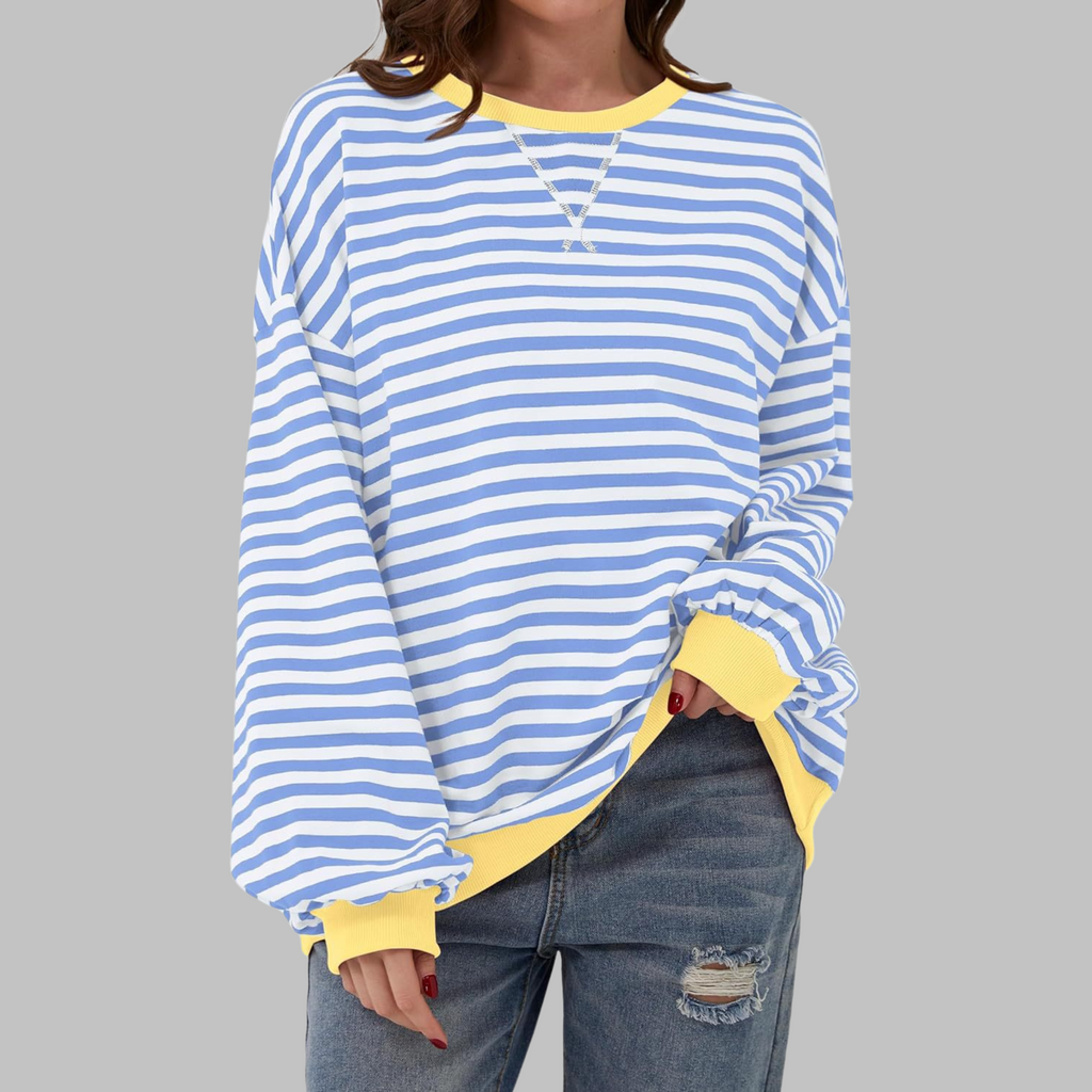 Women's Oversized Striped Sweatshirt Long Sleeve Crewneck Casual Pullover - Lolly 