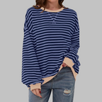 Women's Oversized Striped Sweatshirt Long Sleeve Crewneck Casual Pullover - Lolly 
