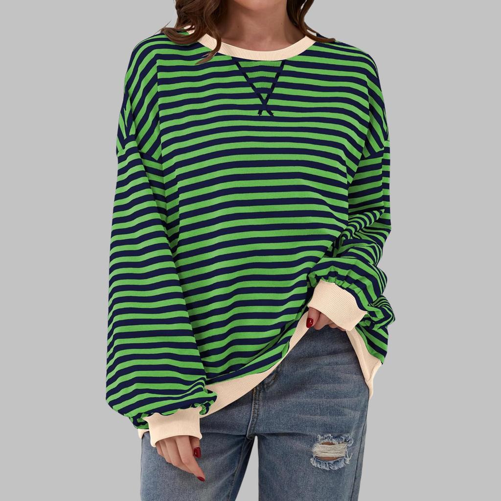 Women's Oversized Striped Sweatshirt Long Sleeve Crewneck Casual Pullover - Lolly 