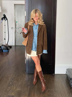 Women's Oversized Suede Blazer Jacket Casual Fall Outerwear - Lolly 