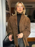 Women's Oversized Suede Blazer Jacket Casual Fall Outerwear - Lolly 
