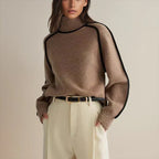 Women's Oversized Turtleneck Colorblock Knit Sweater Casual Winter Pullover - Lolly 