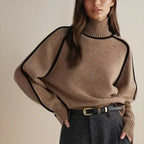 Women's Oversized Turtleneck Colorblock Knit Sweater Cozy Ribbed Pullover Casual Winter - Lolly 