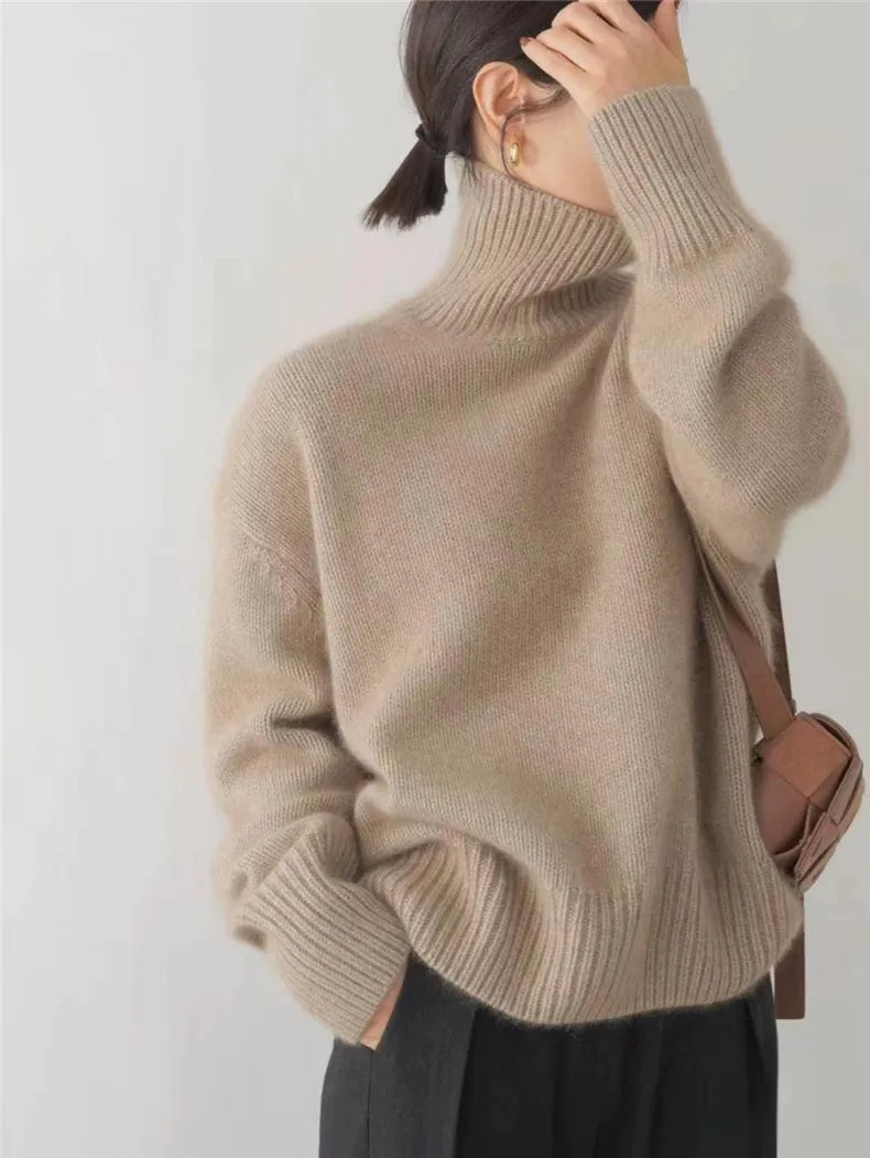 Women's Oversized Turtleneck Sweater Cashmere Pullover Casual Winter Knit - Lolly 