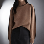 Women's Oversized Turtleneck Sweater Contrast Trim Knit Pullover Casual Winter - Lolly 