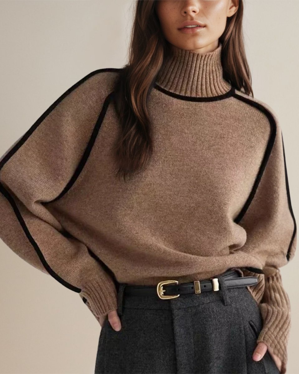 Women's Oversized Turtleneck Sweater Lantern Sleeve Knit Pullover Fall Winter - Lolly 