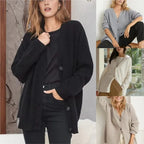 Women's Oversized V-Neck Cardigan Button-Up Ribbed Knit Casual Winter Sweater - Lolly 