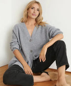 Women's Oversized V-Neck Cardigan Button-Up Ribbed Knit Casual Winter Sweater - Lolly 