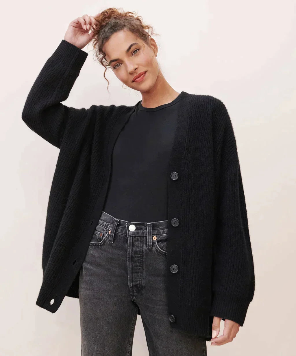 Women's Oversized V-Neck Cardigan Button-Up Ribbed Knit Casual Winter Sweater - Lolly 