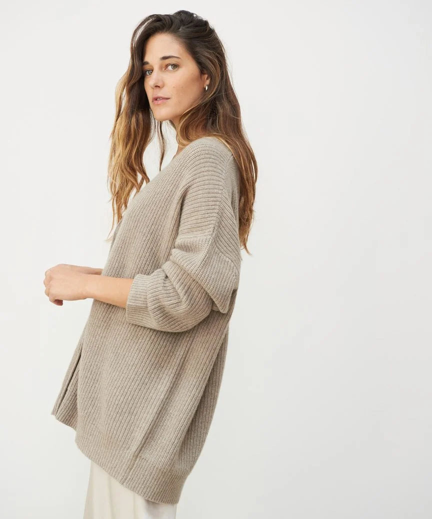 Women's Oversized V-Neck Cardigan Button-Up Ribbed Knit Casual Winter Sweater - Lolly 