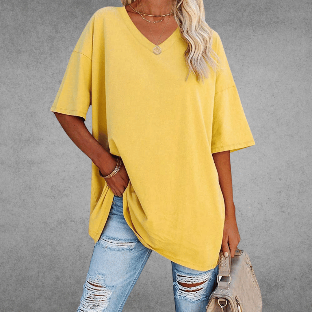 Women's Oversized V-Neck T-Shirt Casual Everyday Relaxed Fit Short Sleeve Comfortable Basic Tee – Kate - Lolly 