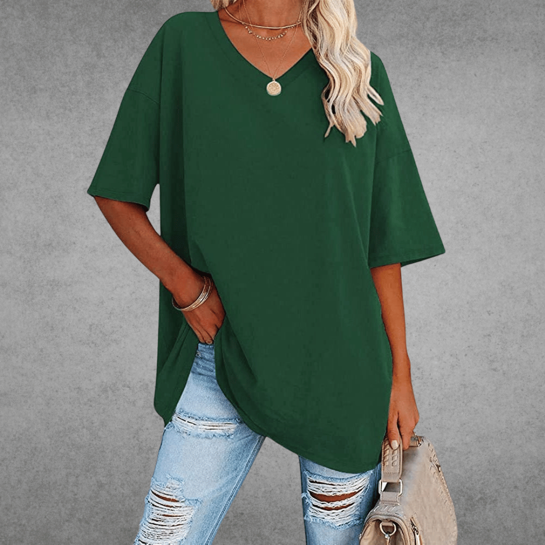 Women's Oversized V-Neck T-Shirt Casual Everyday Relaxed Fit Short Sleeve Comfortable Basic Tee – Kate - Lolly 