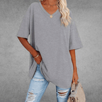 Women's Oversized V-Neck T-Shirt Casual Everyday Relaxed Fit Short Sleeve Comfortable Basic Tee – Kate - Lolly 