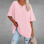 Women's Oversized V-Neck T-Shirt Casual Everyday Relaxed Fit Short Sleeve Comfortable Basic Tee – Kate - Lolly 