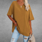 Women's Oversized V-Neck T-Shirt Casual Everyday Relaxed Fit Short Sleeve Comfortable Basic Tee – Kate - Lolly 
