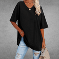 Women's Oversized V-Neck T-Shirt Casual Everyday Relaxed Fit Short Sleeve Comfortable Basic Tee – Kate - Lolly 
