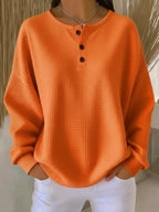 Women's Oversized Waffle Knit Henley Pullover Casual Fall Winter Sweater - Lolly 
