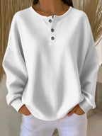 Women's Oversized Waffle Knit Henley Pullover Casual Fall Winter Sweater - Lolly 