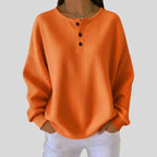 Women's Oversized Waffle Knit Henley Pullover Casual Fall Winter Sweater - Lolly 