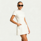 Women's Pearl Trim Mini Dress Short Sleeve Above-the-Knee Formal Chic Date Night Party Work Office Everyday – WhyRose - Lolly 