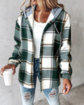 Women's Plaid Flannel Shacket Hooded Button-Down Casual Fall Winter Jacket - Lolly 
