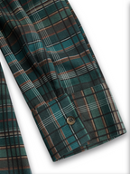 Women's Plaid Lapel Single-Breasted Shirt Long Dress Long Sleeve Casual Elegant – Green Tartan - Lolly 