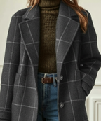 Women's Plaid Wool-Blend Coat Lapel Collar Long Winter Outerwear - Lolly 