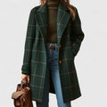 Women's Plaid Wool-Blend Coat Tailored Notch Lapel Winter Overcoat - Lolly 