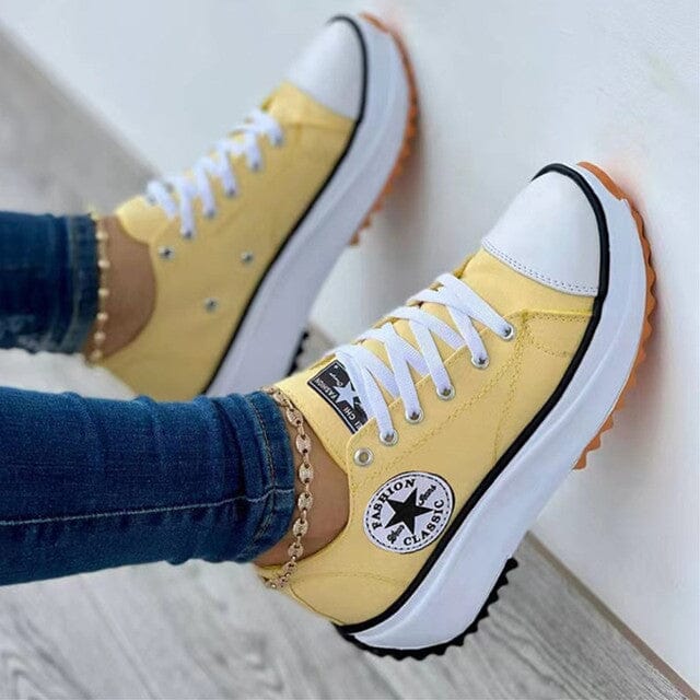 Women's Platform Canvas Sneakers Orthopedic Lace-Up Casual Everyday Streetwear Walking Comfort Trendy – Heidi Multicolor - Lolly 