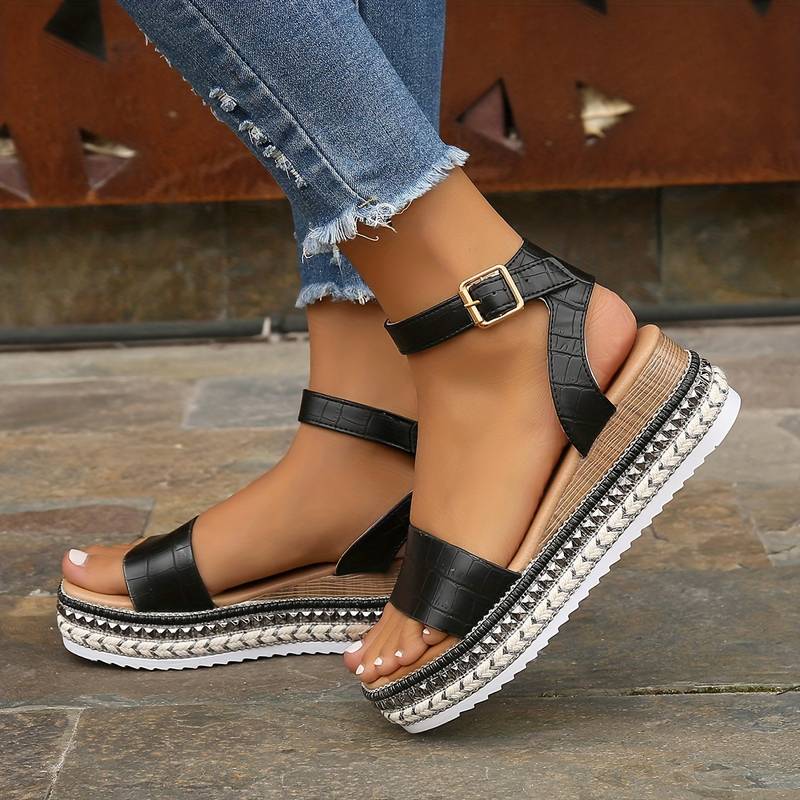 Women's Platform Sandals Ankle Strap Open Toe Summer Beach Casual Wedge - Lolly 