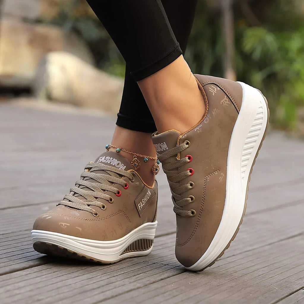 Women's Platform Sneakers Lace-Up Casual Walking Shoes Fashion Printed - Lolly 