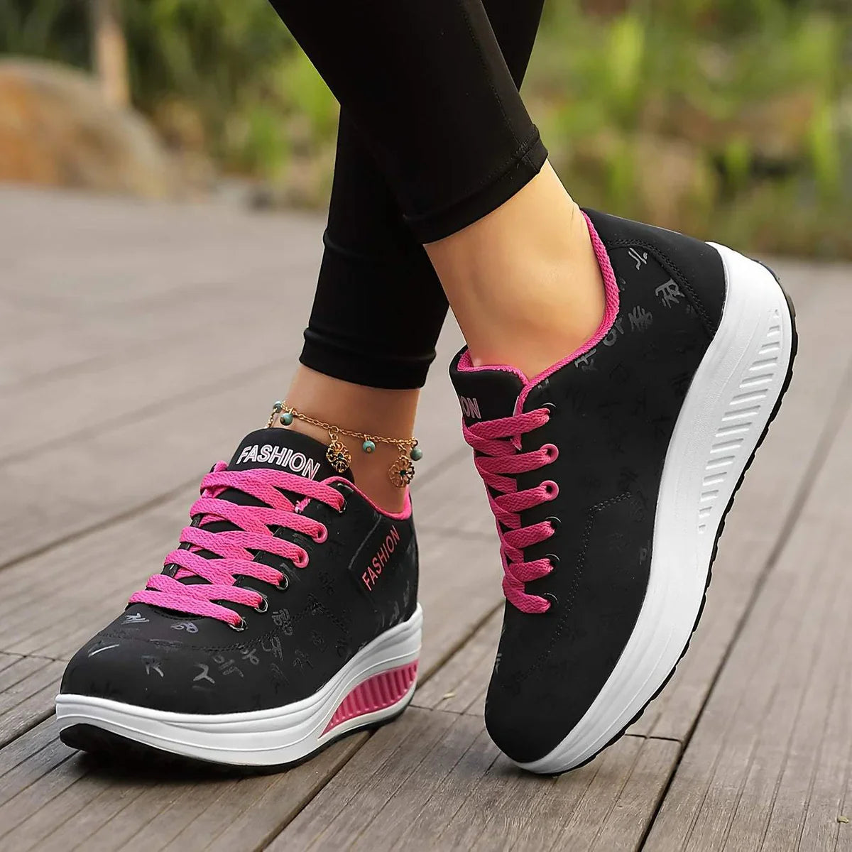 Women's Platform Sneakers Lace-Up Casual Walking Shoes Fashion Printed - Lolly 