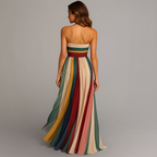 Women's Pleated Long Dress Striped Jewel Tones Strapless Formal Wedding Guest Summer Party – Judith - Lolly 