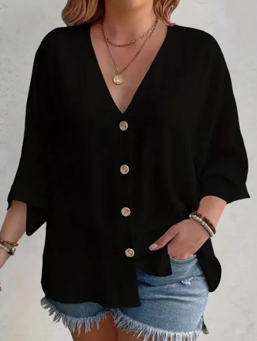 Women's Plus Size V-Neck Button Cardigan Top Sleeve Loose Casual Everyday Blouse – Multicolor - Lolly 
