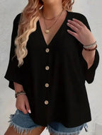Women's Plus Size V-Neck Button Cardigan Top Sleeve Loose Casual Everyday Blouse – Multicolor - Lolly 